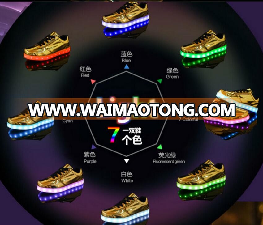 Led light shoes men 2017 fashion colorful adults men shoes casual Gold Silver USB Light Up Shoes For Adults