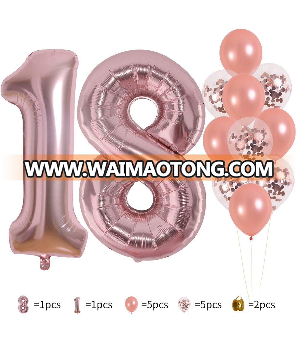 40 Inch Rose Gold Number Foil Mylar Balloons Set-18th birthday Party Decorations Rose Gold Party Supplies