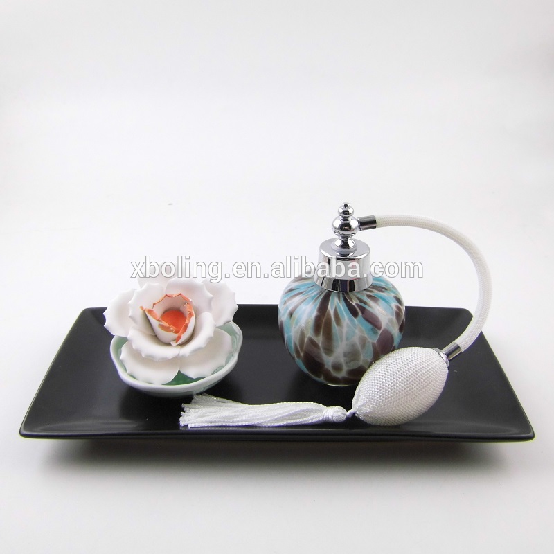 Unique Fashion Ceramic Flower Fragrance Diffuser Perfume Bulb Spray Atomizer Perfume Glass Bottle Set