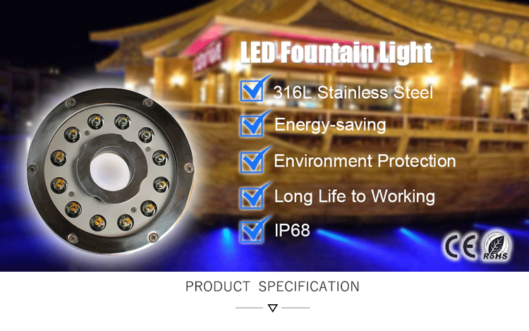 Top Selling Popular 316 Stainless Steel Ring Ip68 36W Changeable Color Led Fountain Light