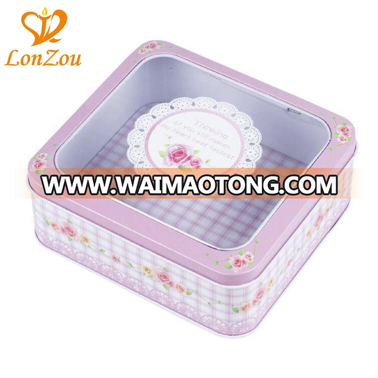 Square window tin box chinese cheap multifunction biscuit tin box with window