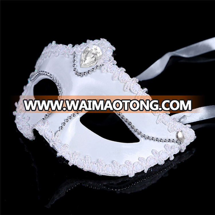 PoeticExst New style women half face masquerade masks drill bar party venetian white plastic mask