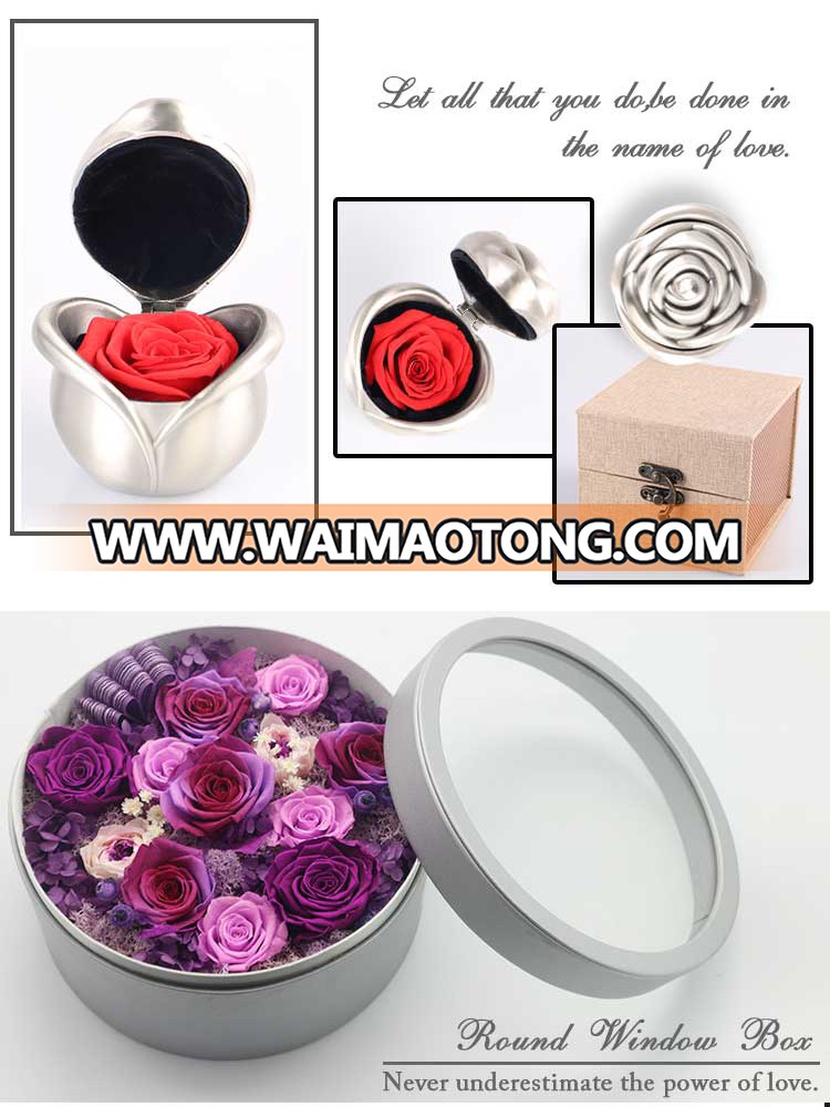 Square fashionable custom jewelry gift case box packaging preserved rose flower