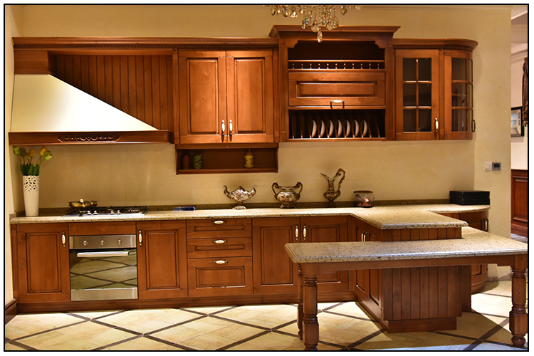 Walnut wooden multi drawer luxury kitchen cabinet for european