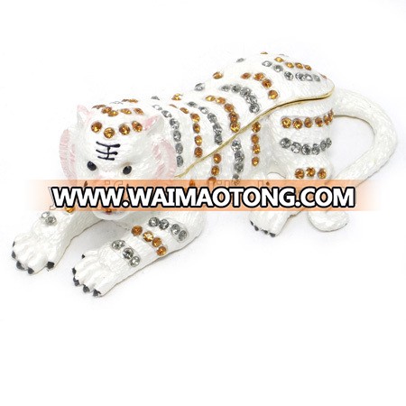 American Hand painted personalized tiger designs metal jeweled trinket boxes wholesale(QF3241)