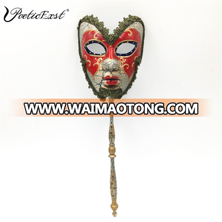 PoeticExst men full face pulp elegant Venetian carnival mask with a stick