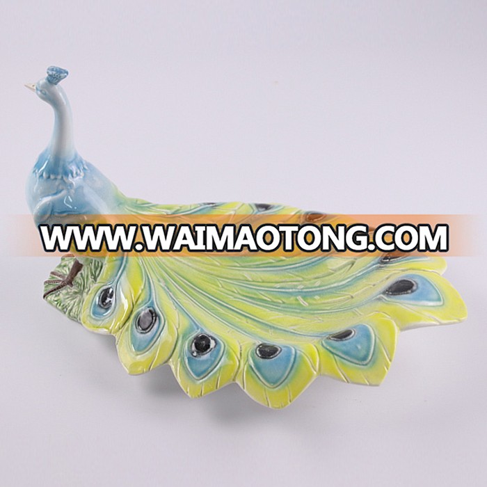 Colorful peacock shape ceramic porcelain animal fruit dish