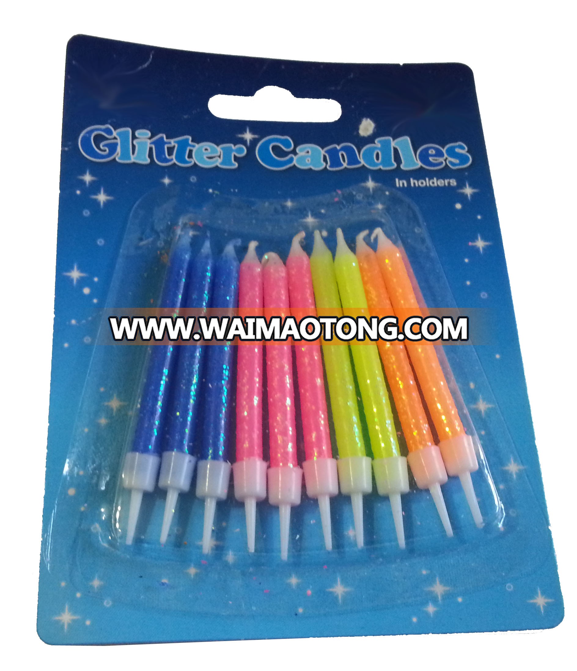 Neon color glitter birthday candles set