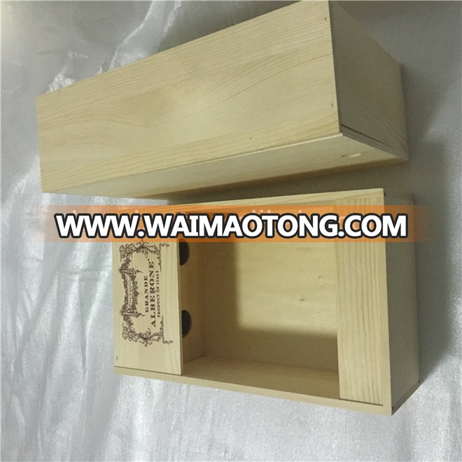 Natural Pine Wood Wine Glass Carrying Case Holder Packaging Box with Window for Double Bottle