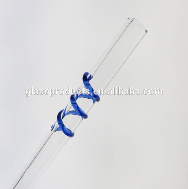 Diameter 8mm Clear Straight Glass Drinking Straws With Colored Swirls