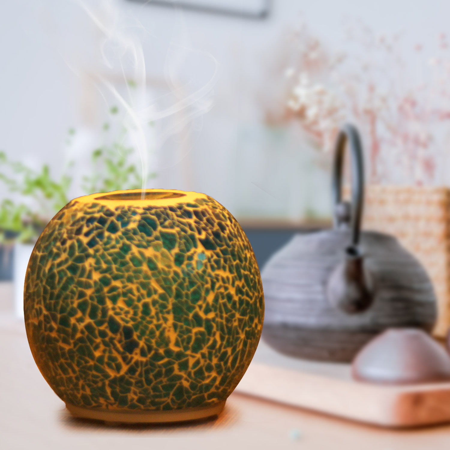 New Mosaic glass Ultrasonic aroma Essential oil diffuser for home aromatherapy with LED light rotating .