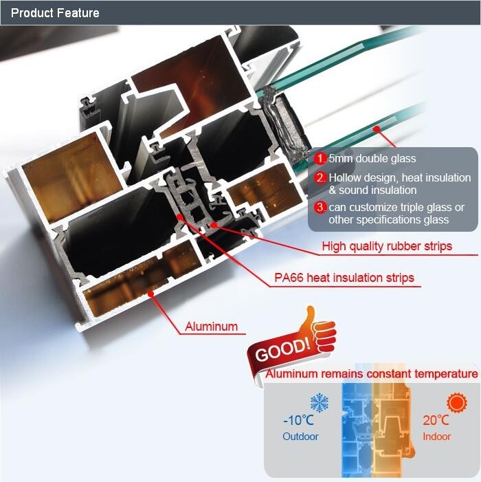 Standard power coated white color aluminum casement window with mosquito net