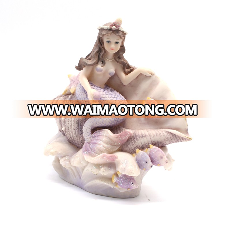 Decorative cheap miniature resin mermaid figurines sitting on shell