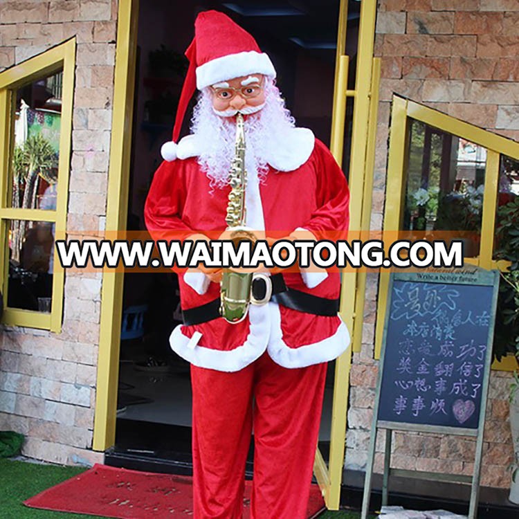 Musical outdoor decor Life size animated polyresin Christmas Santa Claus with  fabric dress