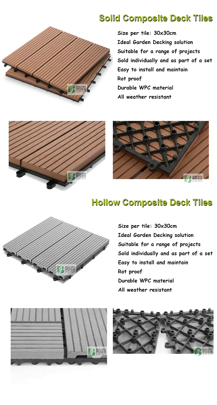 300*300mm wpc interlocking plastic decking tiles