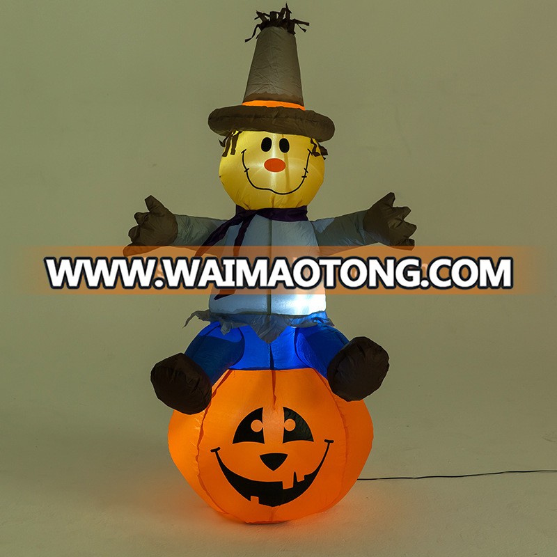 1.2m Inflatable Halloween scarecrow sitting on pumpkin with light