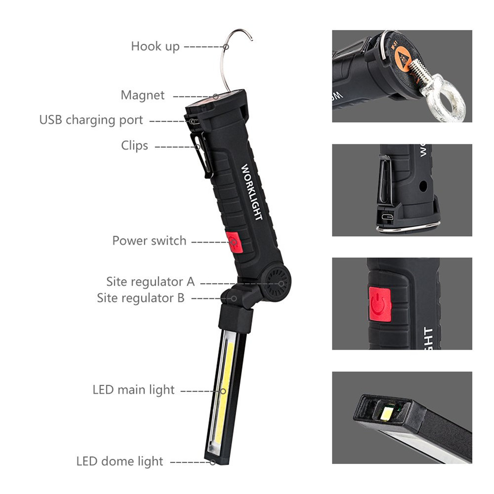 USB charging Magnetic Base COB LED Work light for Car Repair