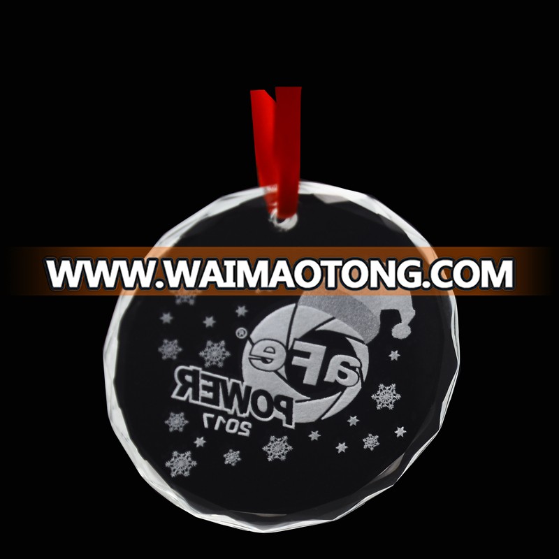 wholesale 80mm Custom Picture Laser Engraving Clear crystal glass christmas tree ornaments