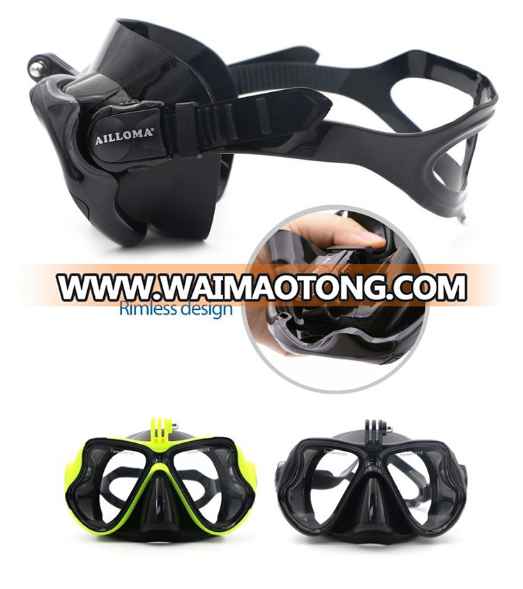 Underwater Sports Black Silicone Tempered glass Diving Mask with Camera Mount