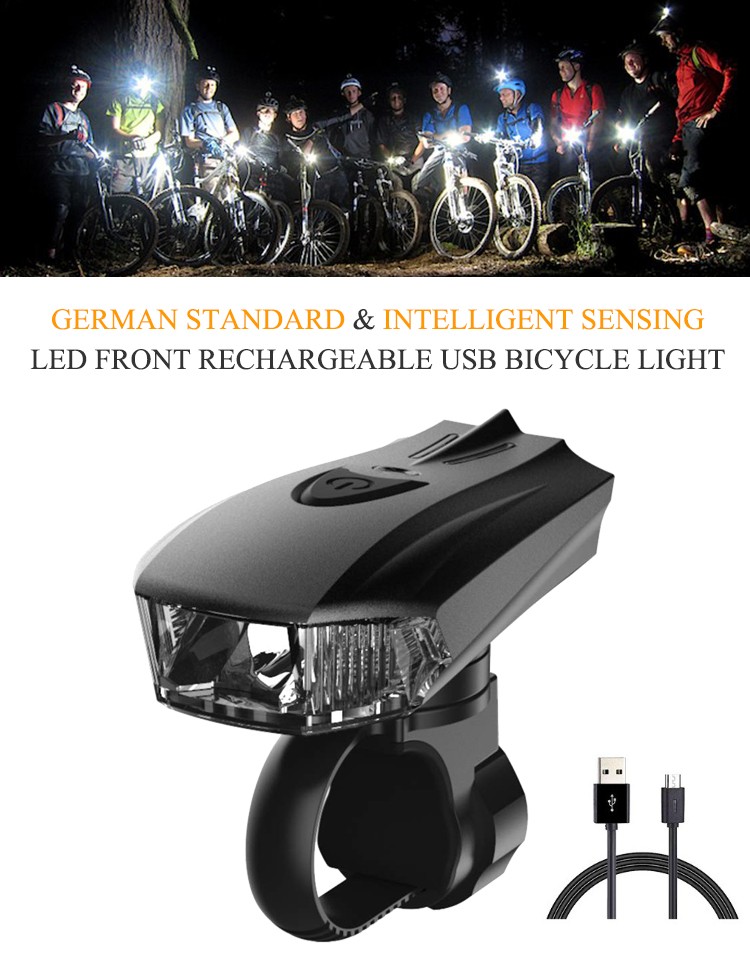 Wholesale German Standard Intelligent Sensing LED Front Rechargeable USB Bicycle Light