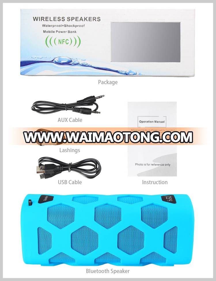 HSU Portable Shower Speaker Waterproof Stereo Wireless Blue tooth Speakers with 4000mAh Battery Power Bank