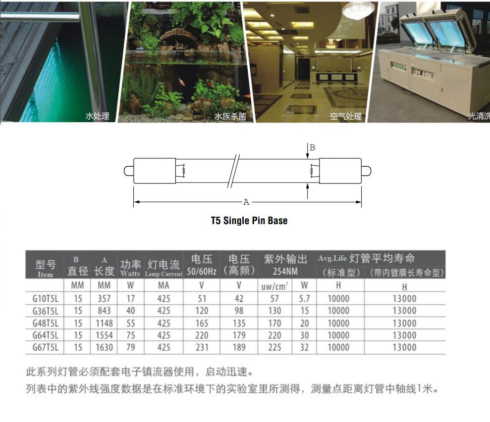 UV germicidal lamp G36T5L 40 Watts single pin