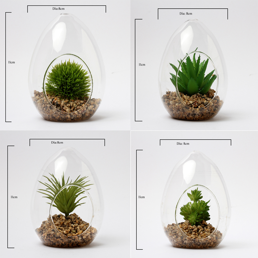 Set of 4 assorted Artificial Succulent Plants in glass ball