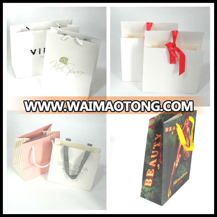 white paper gift packaging bag with silk ribbon wholesale