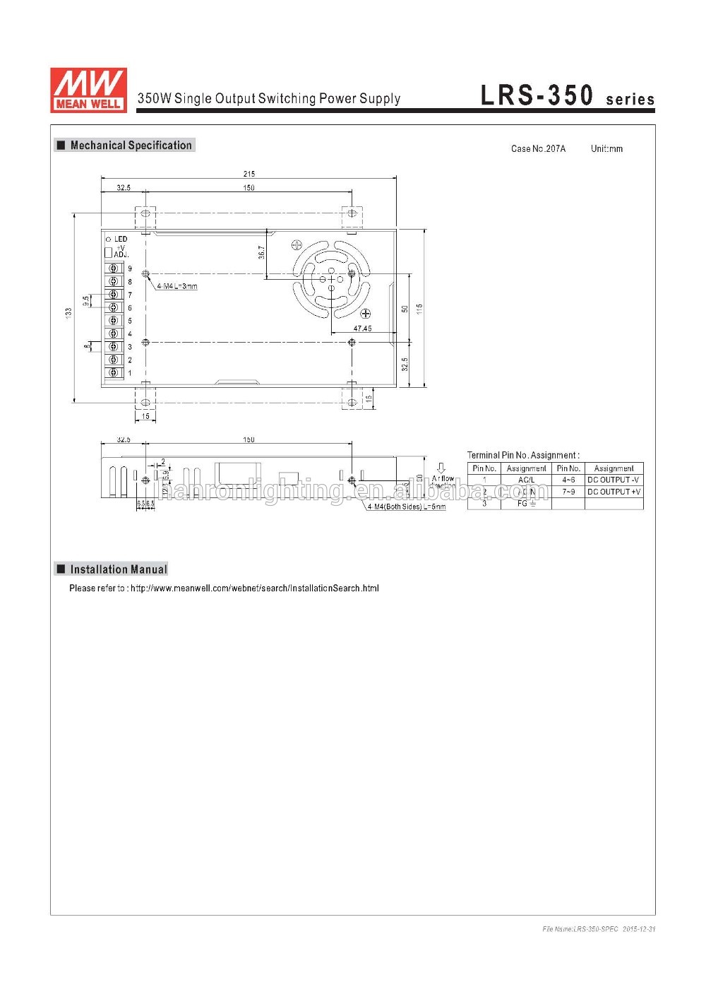 Original Mean Well LRS-350-12 single output 350W DC 12V 29A Meanwell switching LED power supply