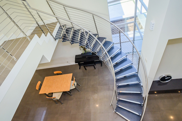 Commercial stainless steel glass curved staircase custom glass wood arc stairs