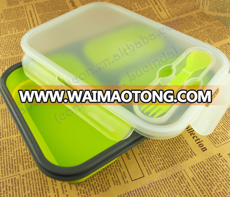 2016 wholesale 2 compartment collapsible silicone lunch box(FDA, LFGB))