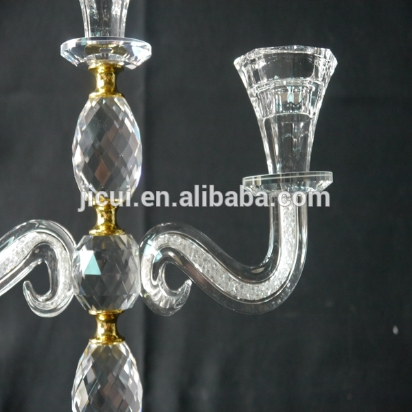 Wedding Decorative Candelabra,Crystal With Golden Metal Candle Holder