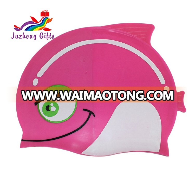 funny cute cartoon fish waterproof customized printed logo silicone kids swim cap