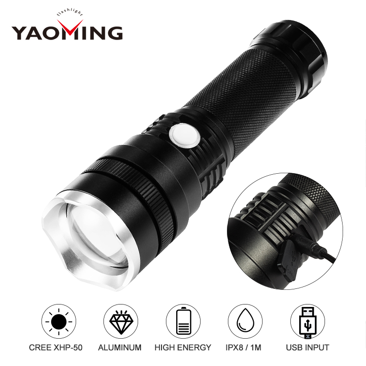 high power solar waterproof hunting flashlight 26650 battery charging heavy duty flashlight for camping