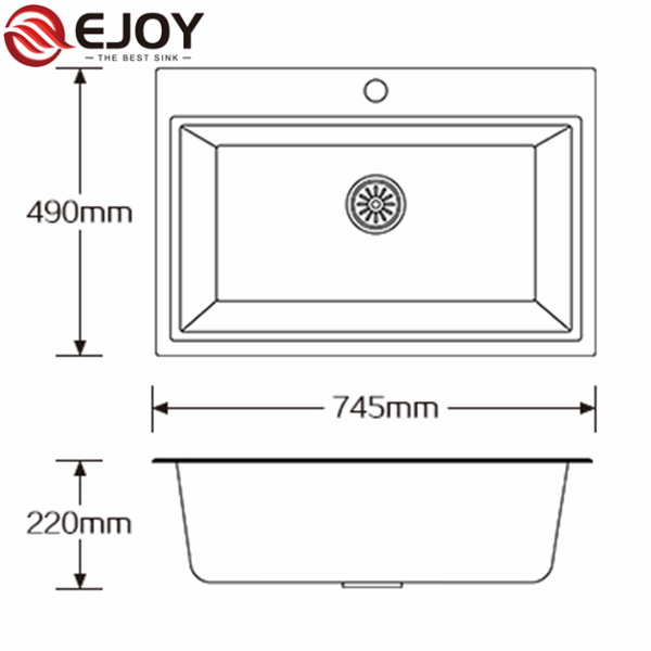 EJOY High Quality quartz kitchen sink Customized quartz stone sink single bowl