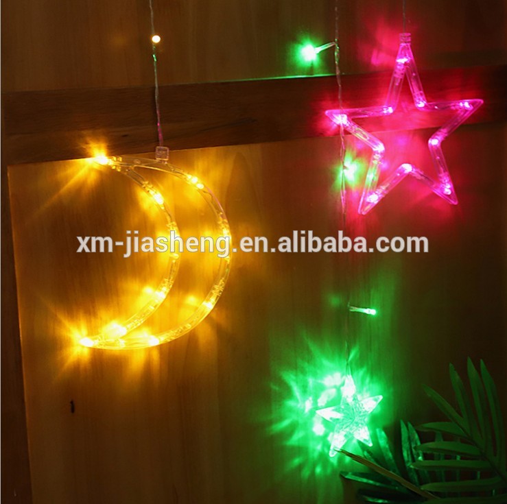 Outdoor Indoor Decorations Warm White 250cm 118 LED moon star Curtain String Light for Window wedding Party Home Bedroom