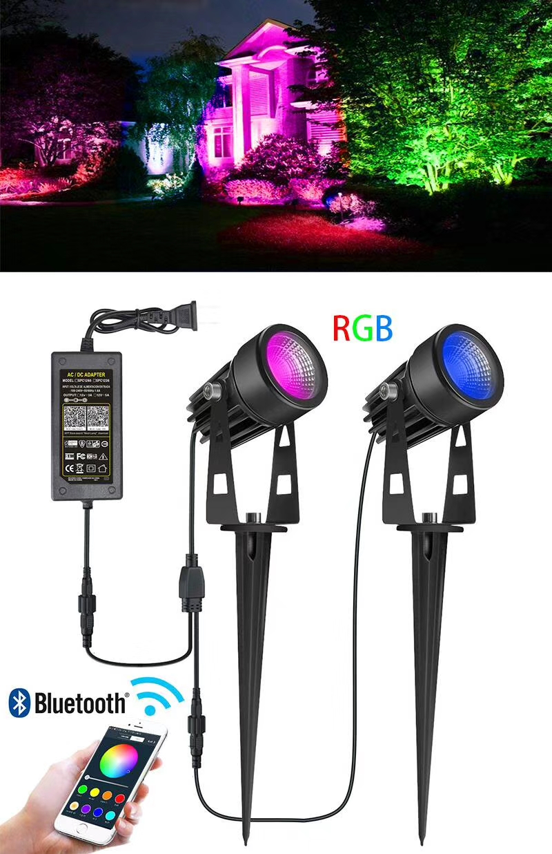 RGB Music Mobile Controlled LED Landscape Lights LED Garden Pathway Lights Walls Trees Outdoor Spotlight with Spike Stand Garden