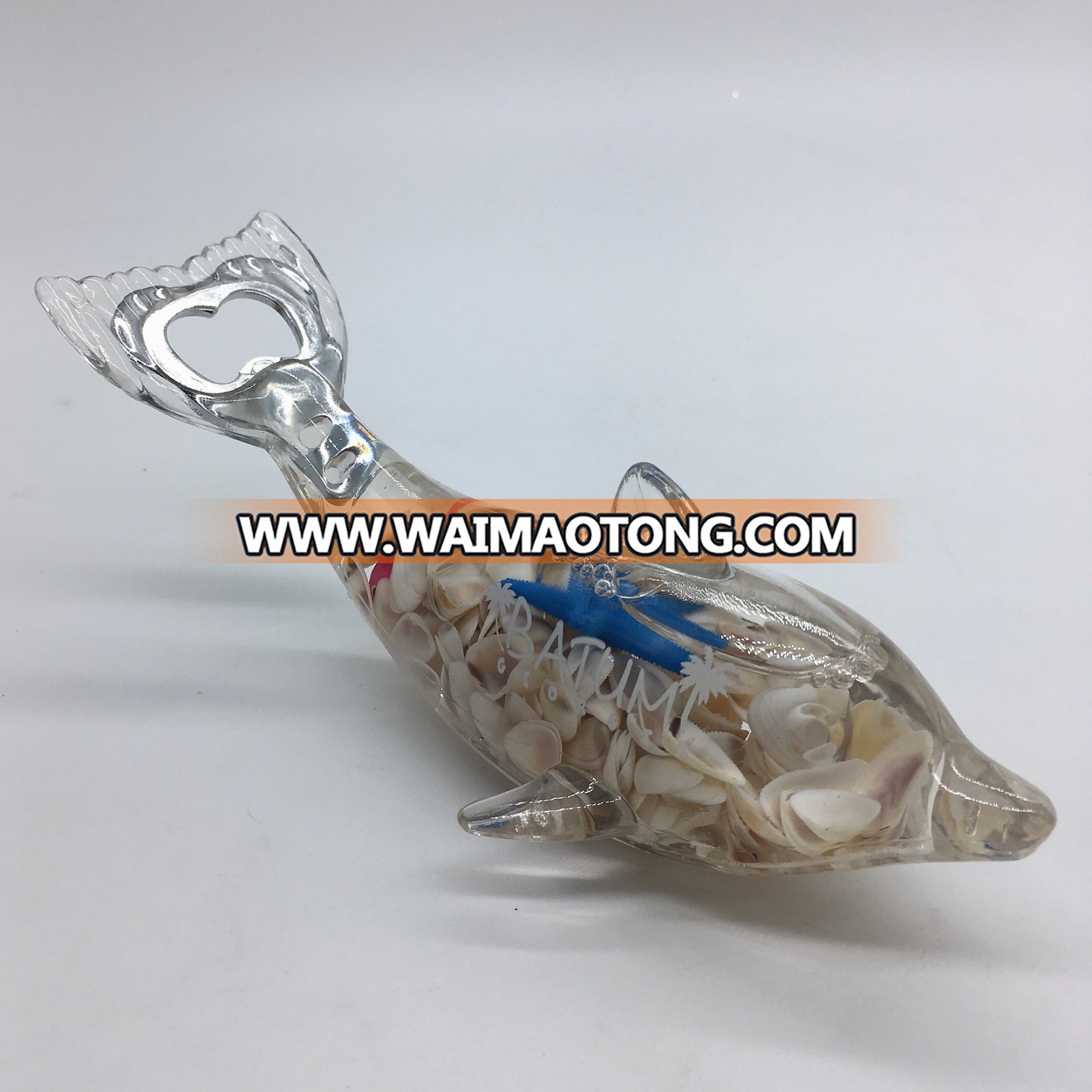 Factory Dolphin Shape Bottle Opener Liquid Filled Floating Fridge Magnet Promotion Souvenir Gifts