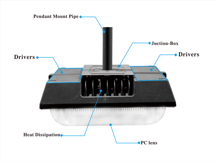 American standard 50w IP65 canopy light with 5 years warranty