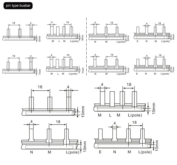 Haitai Brand 3 Pole Pin Type MCB C45 Copper Electric Comb Busbar Connetions