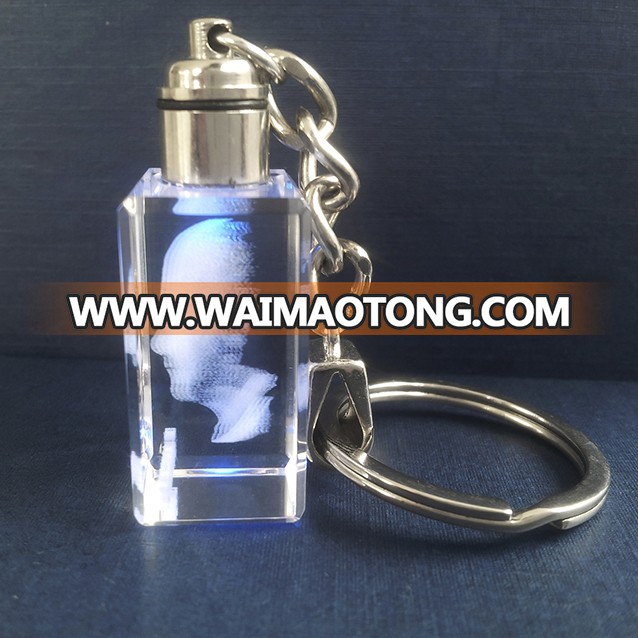 High quality promotional logo laser engraving crystal keychain gifts with led light