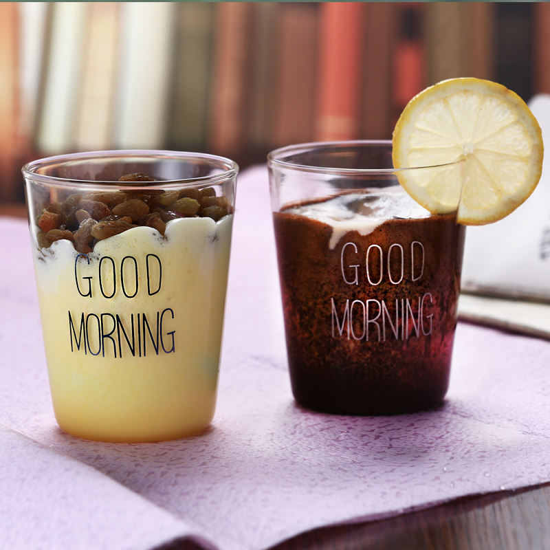 400ml Handmade Heat Resistant Borosilicate Good MorningBreakfast Glass Cup