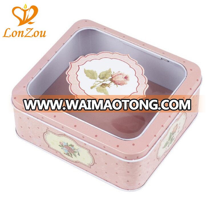 Square window tin box chinese cheap multifunction biscuit tin box with window