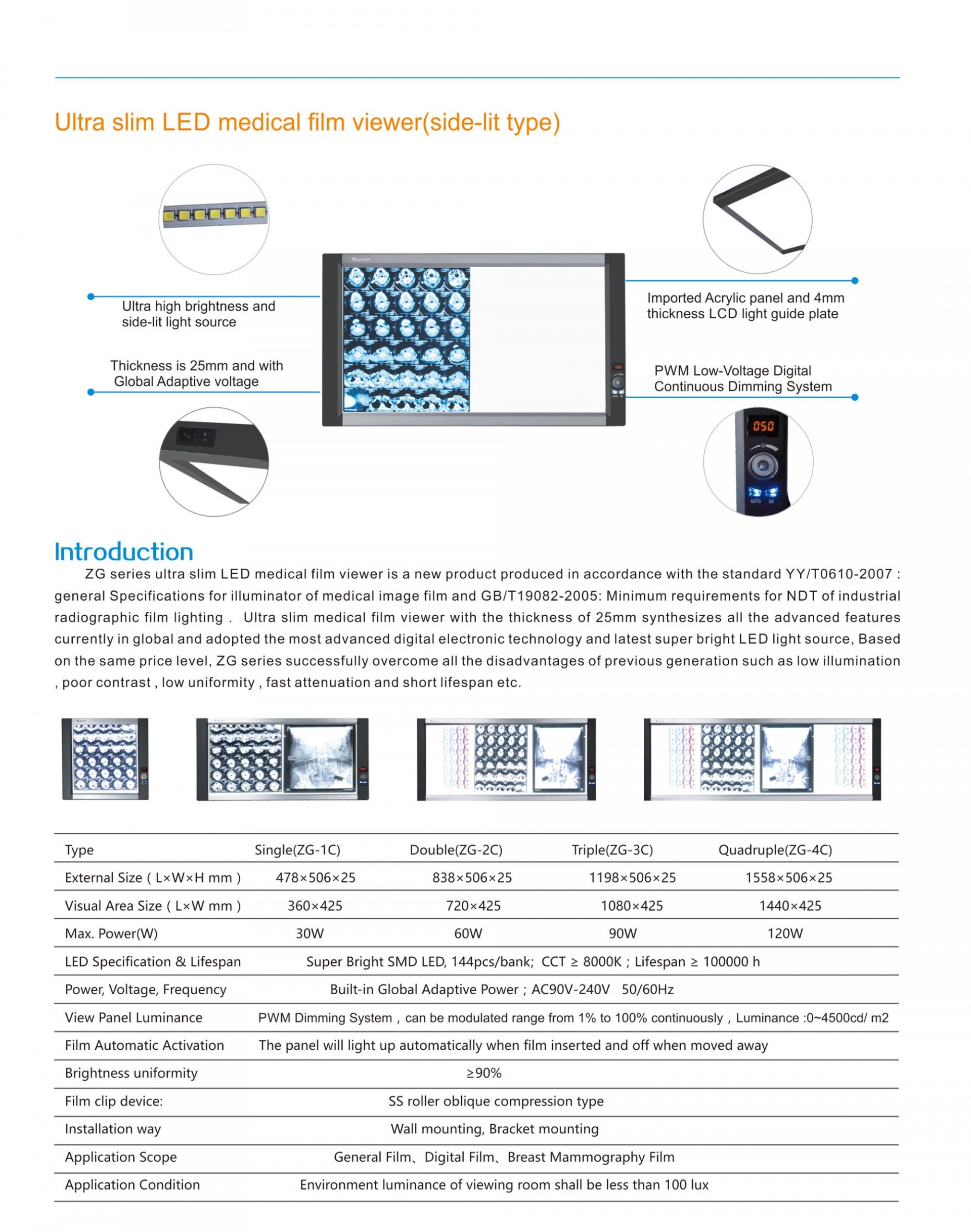 Single panel LED medical film viewer