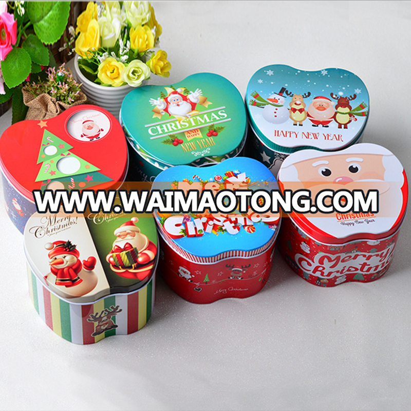 Merry Christmas Design Green and Blue Theme Apple Shape Tin Box