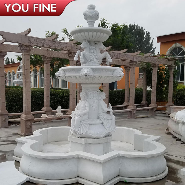 Hand Carved Garden Water Fountain With Marble Women