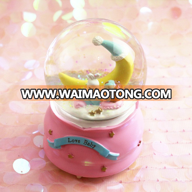 Creative cute crystal ball moon boy girl send children gift snow with light music box