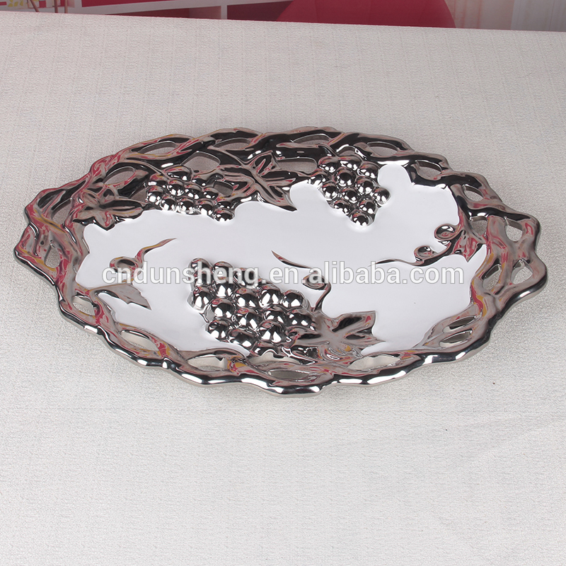 european ceramic silver decorative fruit plate with grape pattern