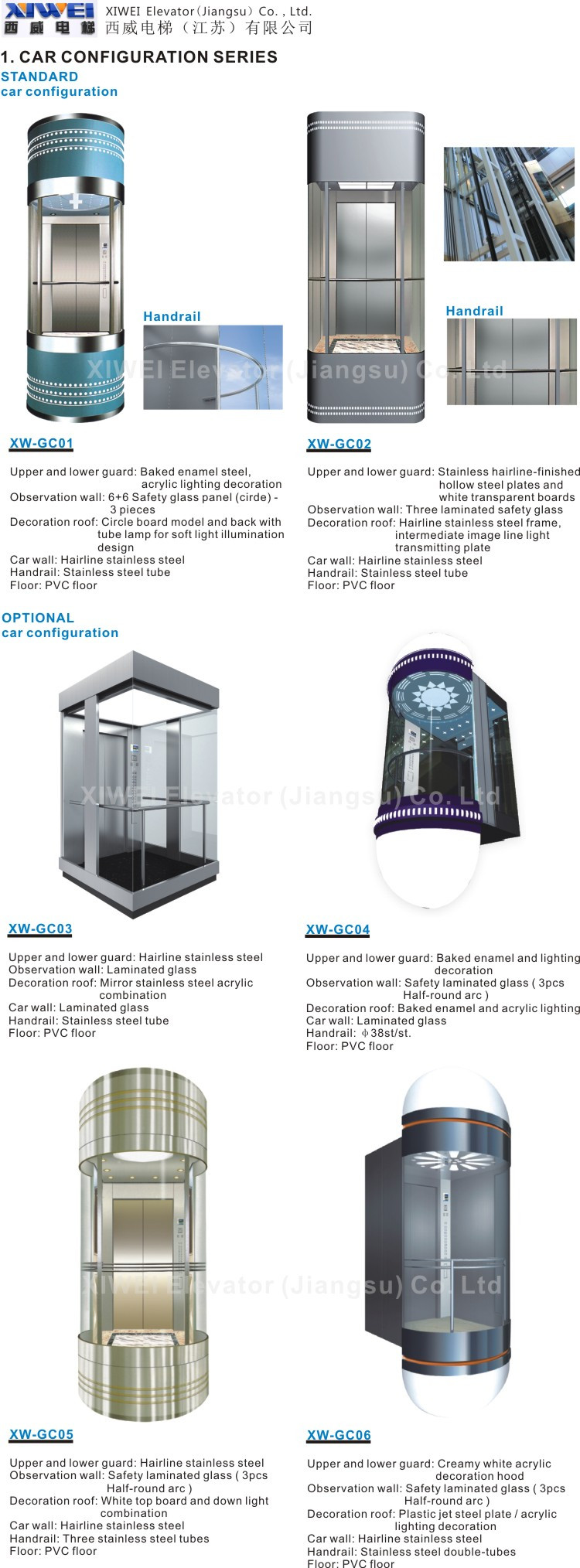 Famous Brand XIWEI 800kg, 1.0m/s Sightseeing Panoramic Elevator For 10 Person