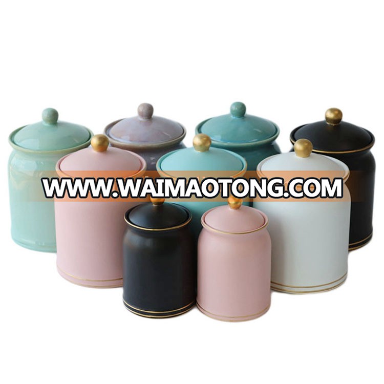 Eco friendly ceramic jar storage food jar with lid wholesale